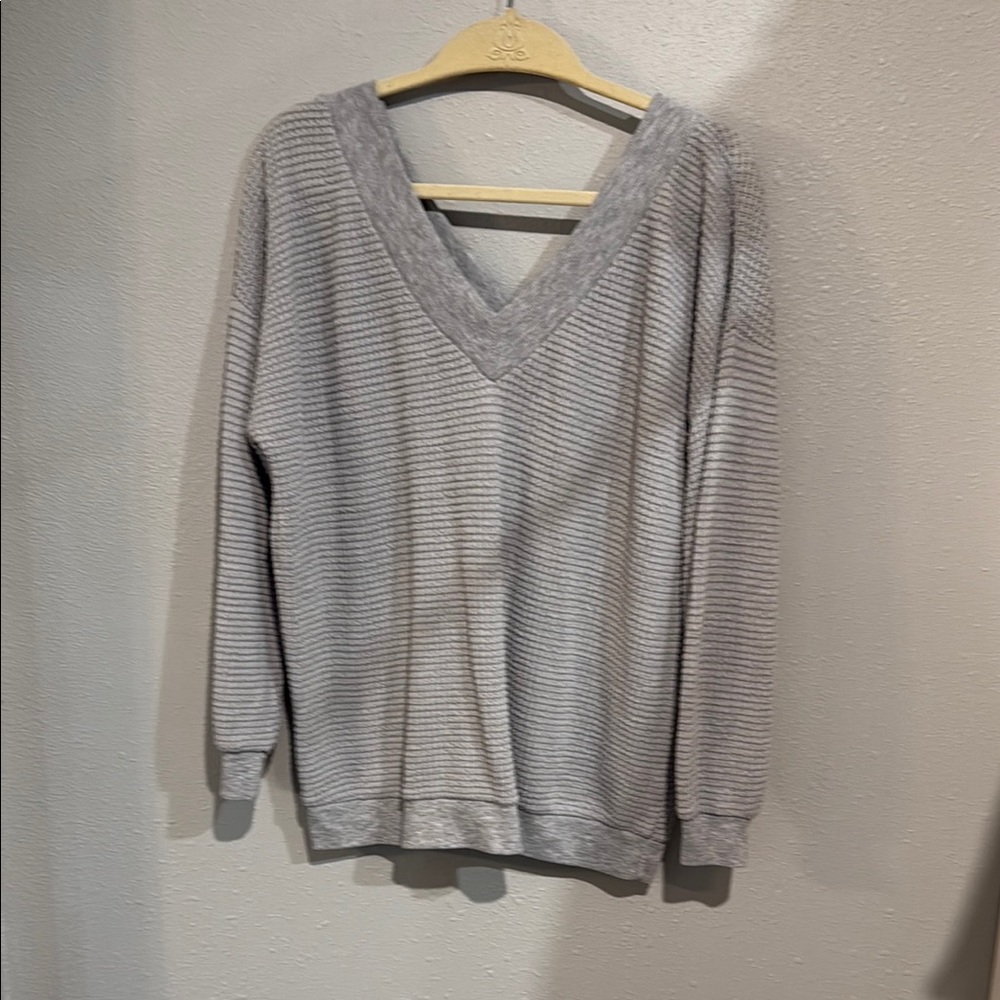 Heather Grey V-Neck Sweater with Ribbed Knit
